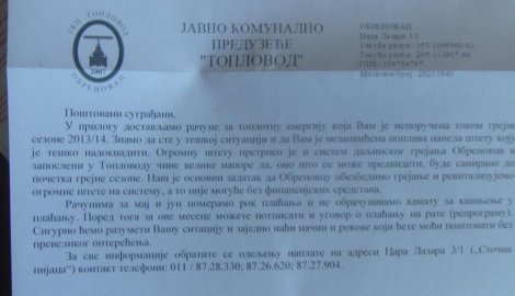Uz račune su dobili i objašnjenje JKP "Toplovod" (klikni za uvećanje)